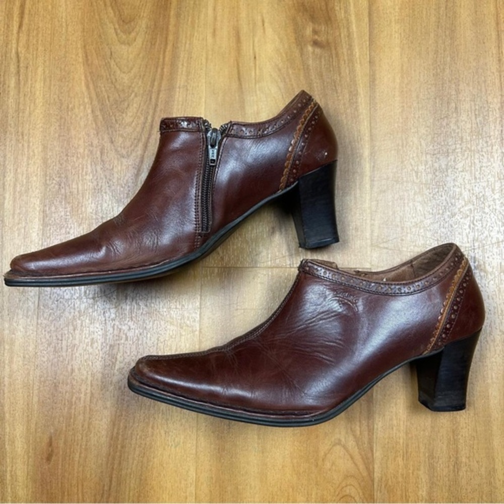Pikolinos Women Brown‎ Leather Heel Bootie Zip Sz 39 Spanish Made Block Heel